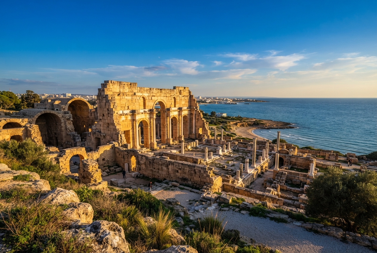 Ancient ruins of Carthage overlooking the Mediterranean Sea