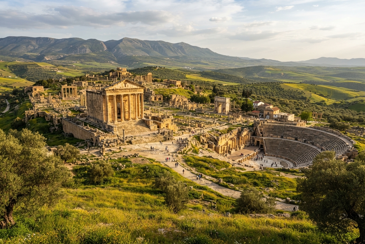 Ancient Roman ruins at Dougga archaeological site